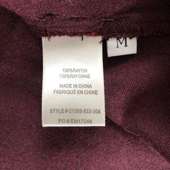 Cloth & Stone Anthropologie Shirt Medium Knot Front Tunic Split Sleeve Burgundy - Picture 8 of 13